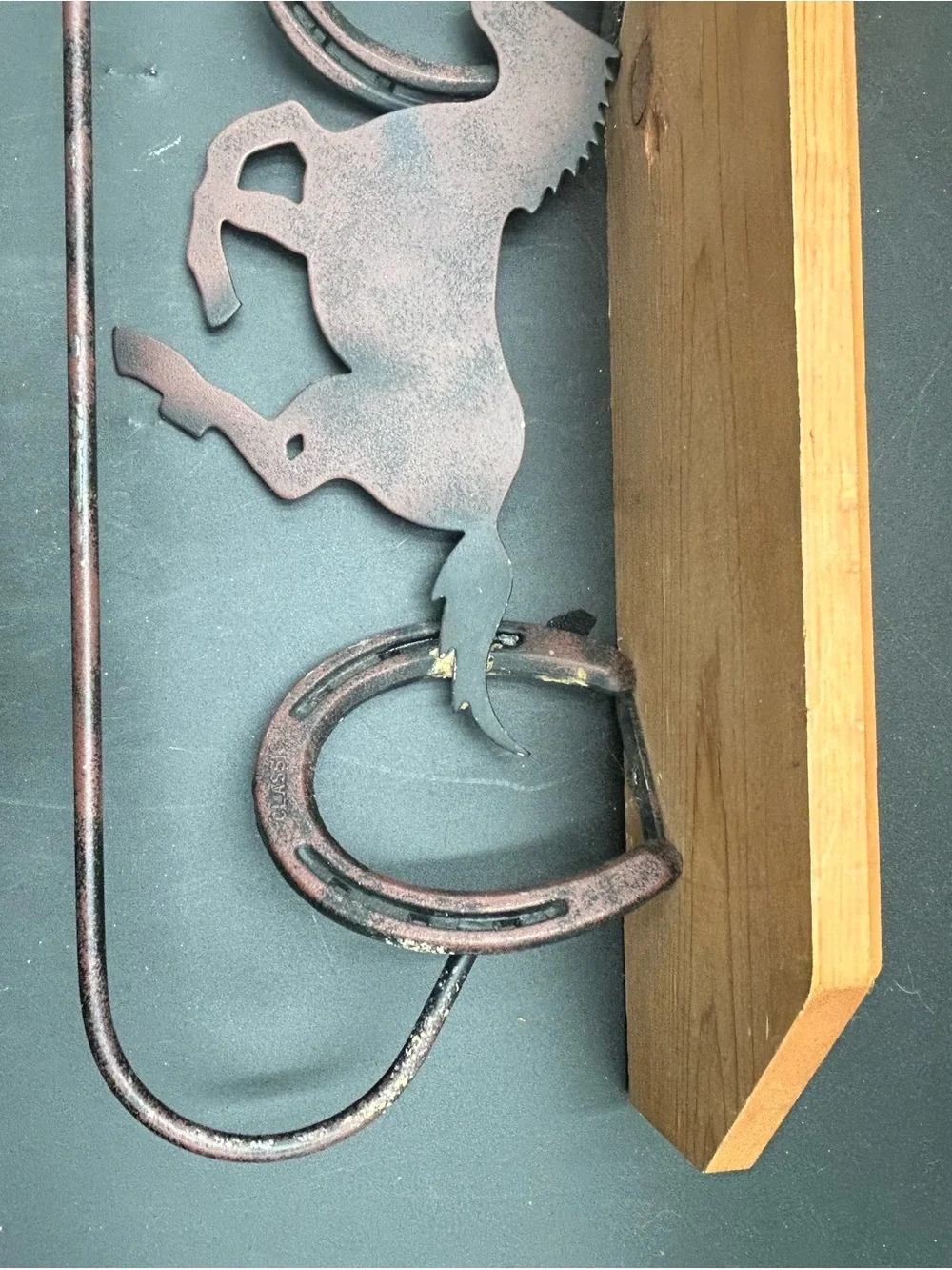 Rustic Brown Metal Horse Wall shelf and towel holder